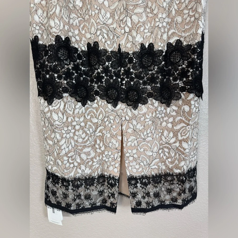 La Perla Lace Black & Cream Pencil Midi Skirt RTW Spring 2006 size 44 US 8 $1250